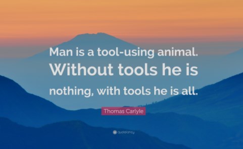 Man uses tool . . .